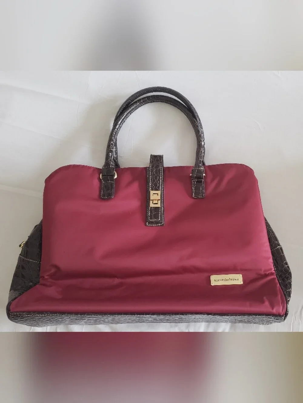 Samantha Brown Burgundy Overnight CarryAll Weekender Laptop Travel Bag Excellent - Picture 16 of 16